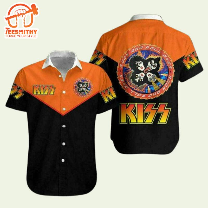 Kiss Band Orange And Black Color Men’s Short Sleeve Aloha Shirts