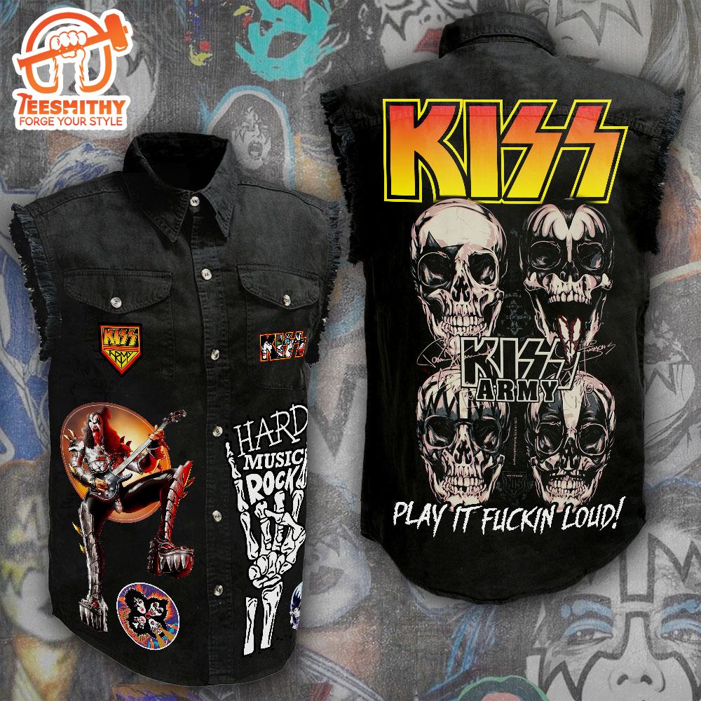 Kiss Band Skull Tour Music Sleeveless Denim Shirt