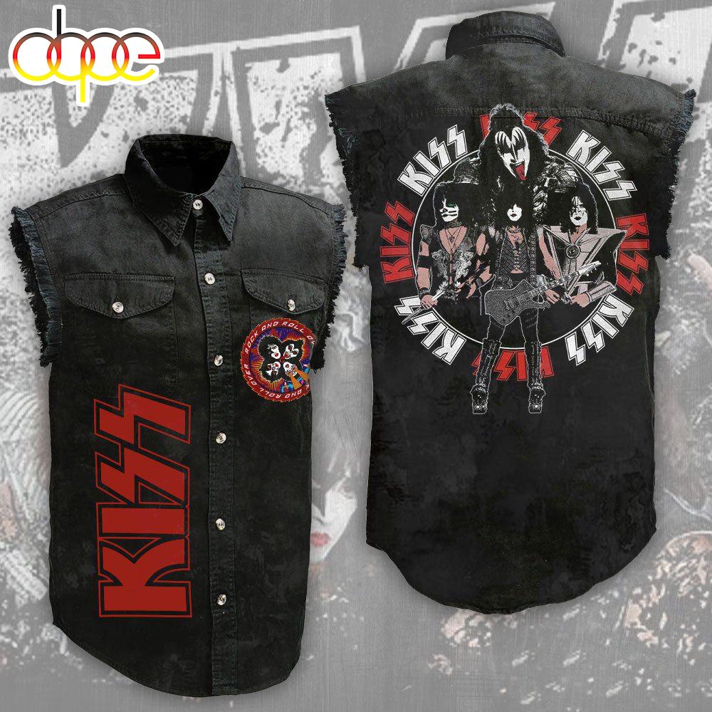 Kiss Band Tour Music Sleeveless Denim Shirt