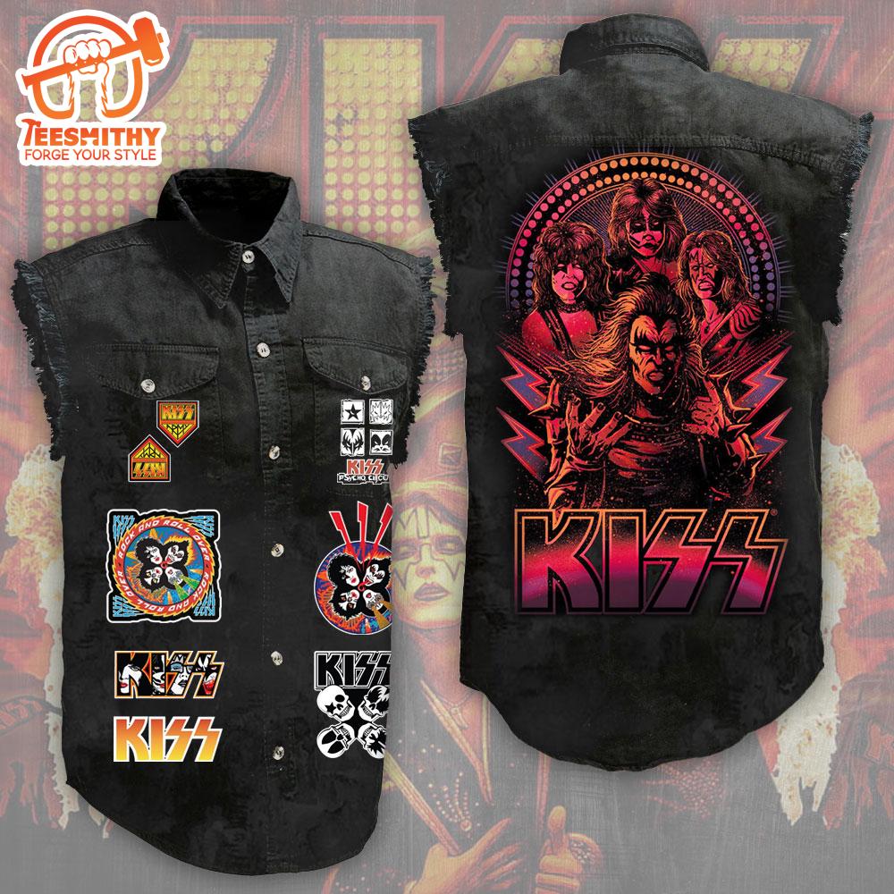 Kiss Band Tour Music Sleeveless Denim Shirt Merry Xmas