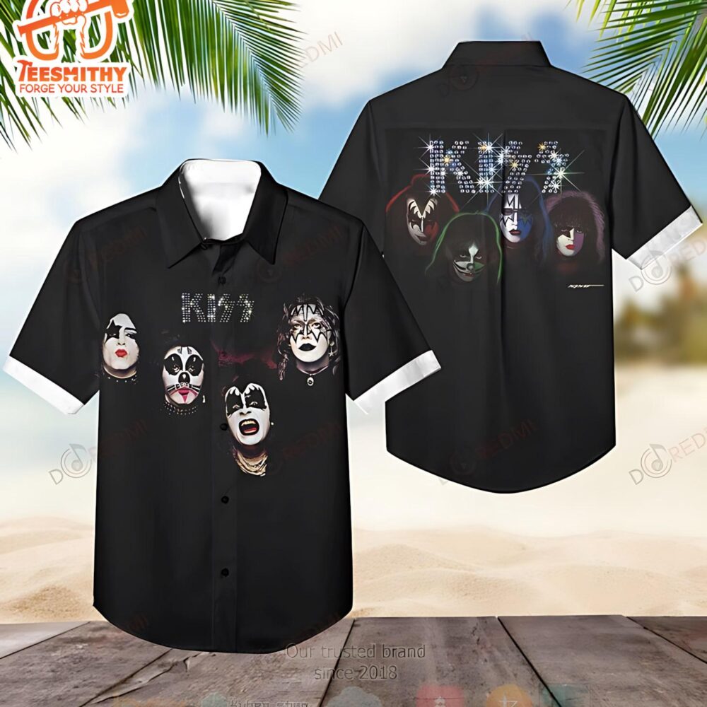 Kiss Glam Rock Faces Men’s Short Sleeve Aloha Shirts