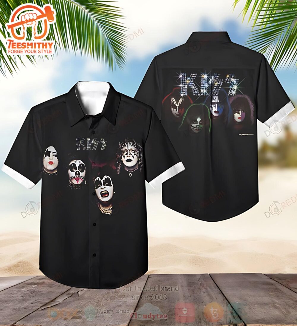 Kiss Glam Rock Faces Men’s Short Sleeve Aloha Shirts