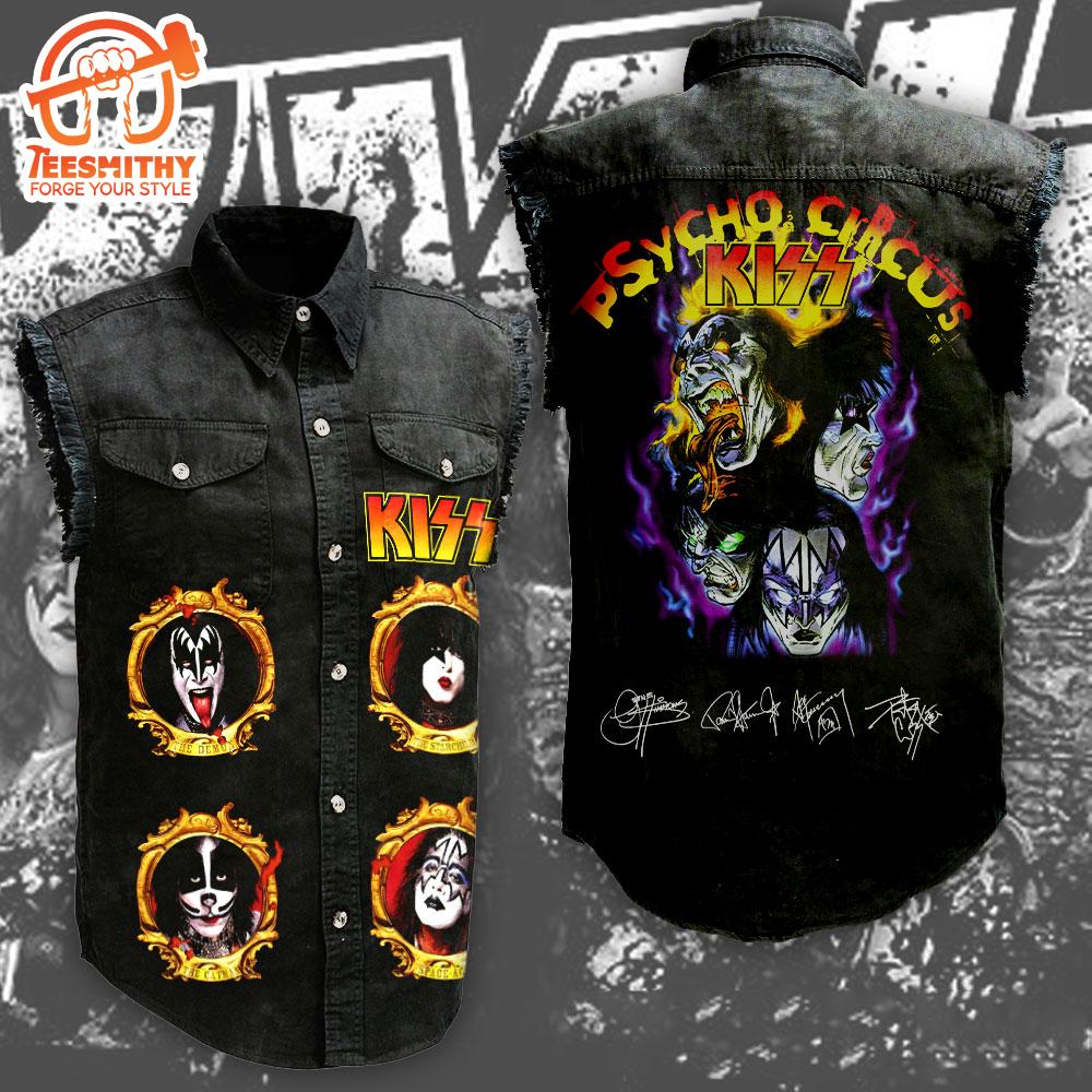 KISS Hottest Band Tour Music Sleeveless Denim Shirt