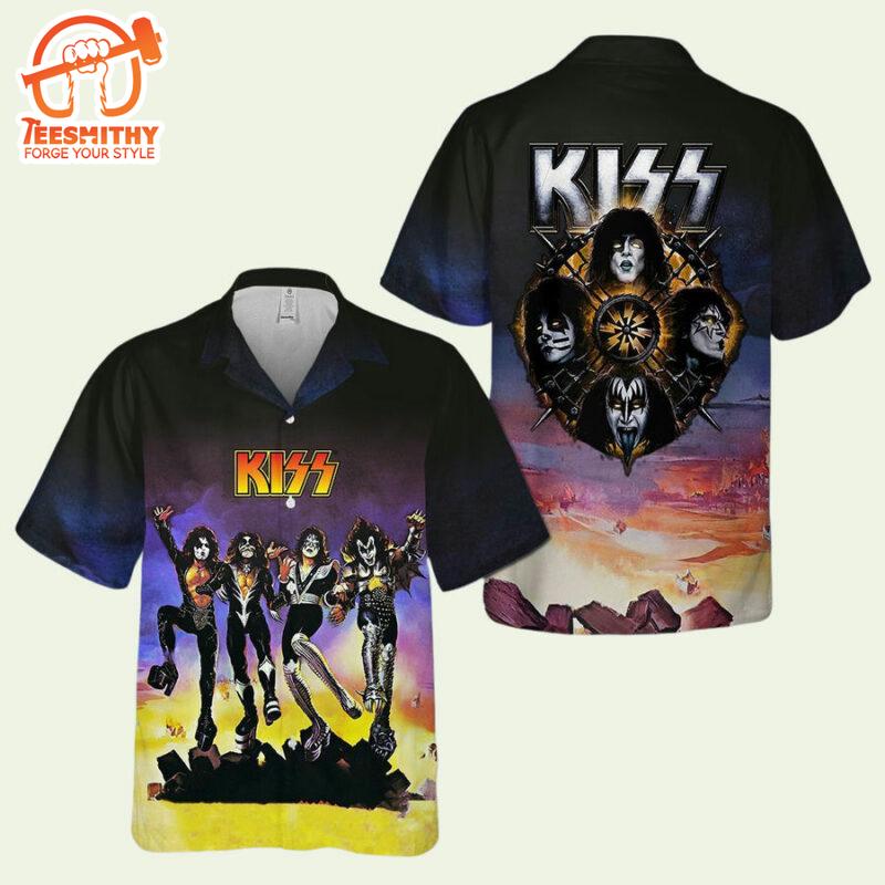 Kiss Rock Band Floral Aloha Men’s Short Sleeve Aloha Shirts