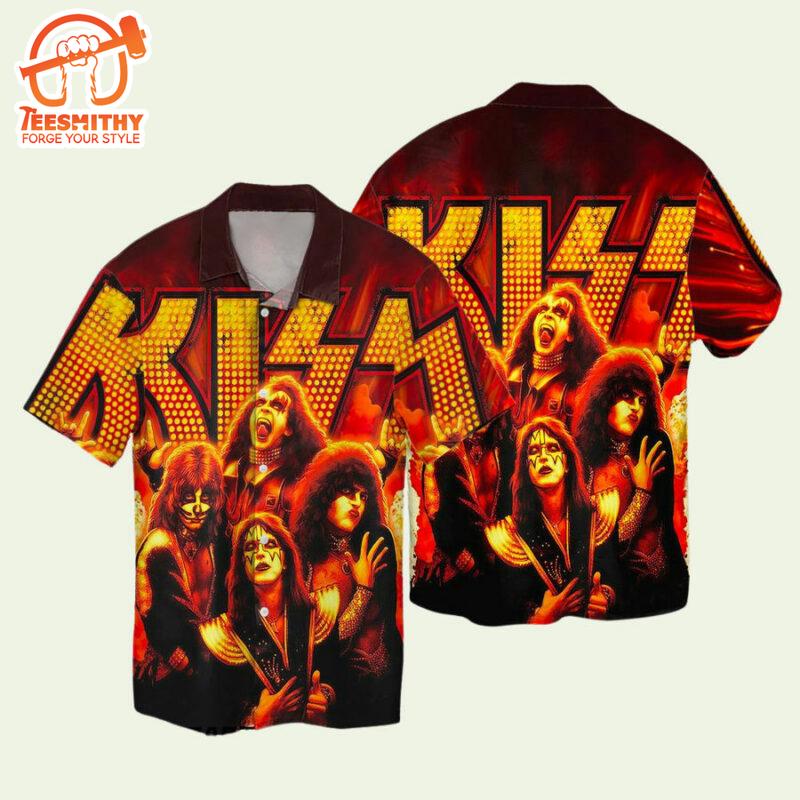 Kiss Rock Band Four Members Men’s Short Sleeve Aloha Shirts