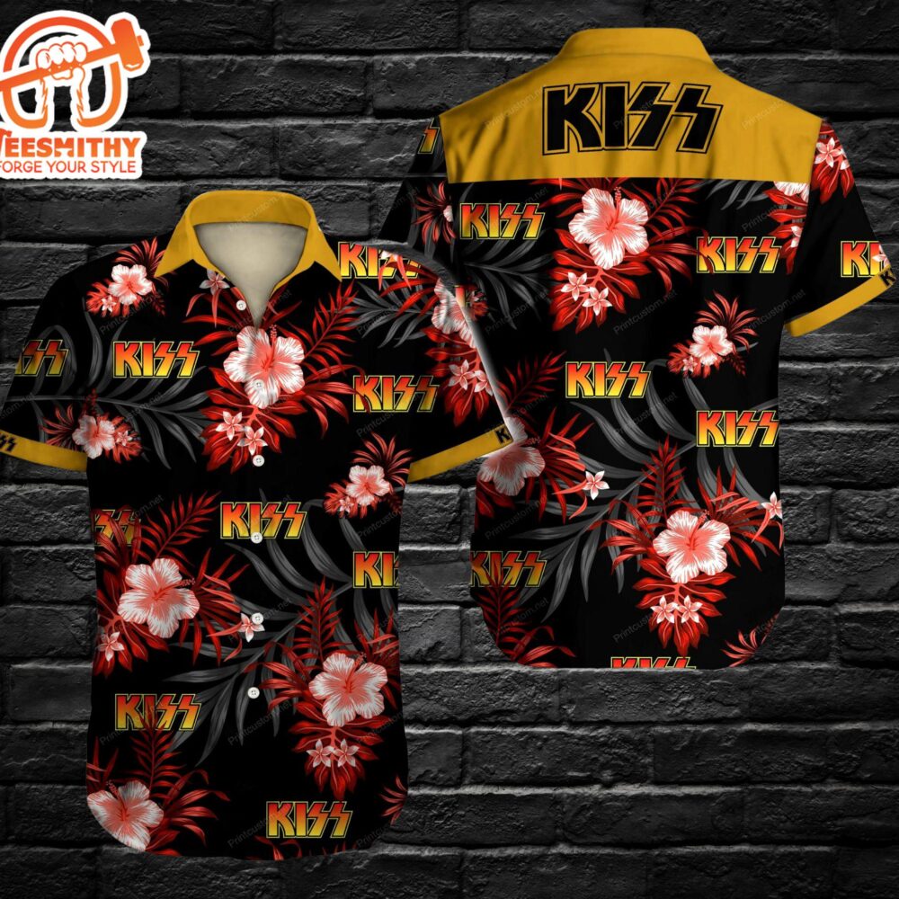 KISS Tropical Hibiscus Hard Rock Men’s Short Sleeve Aloha Shirts