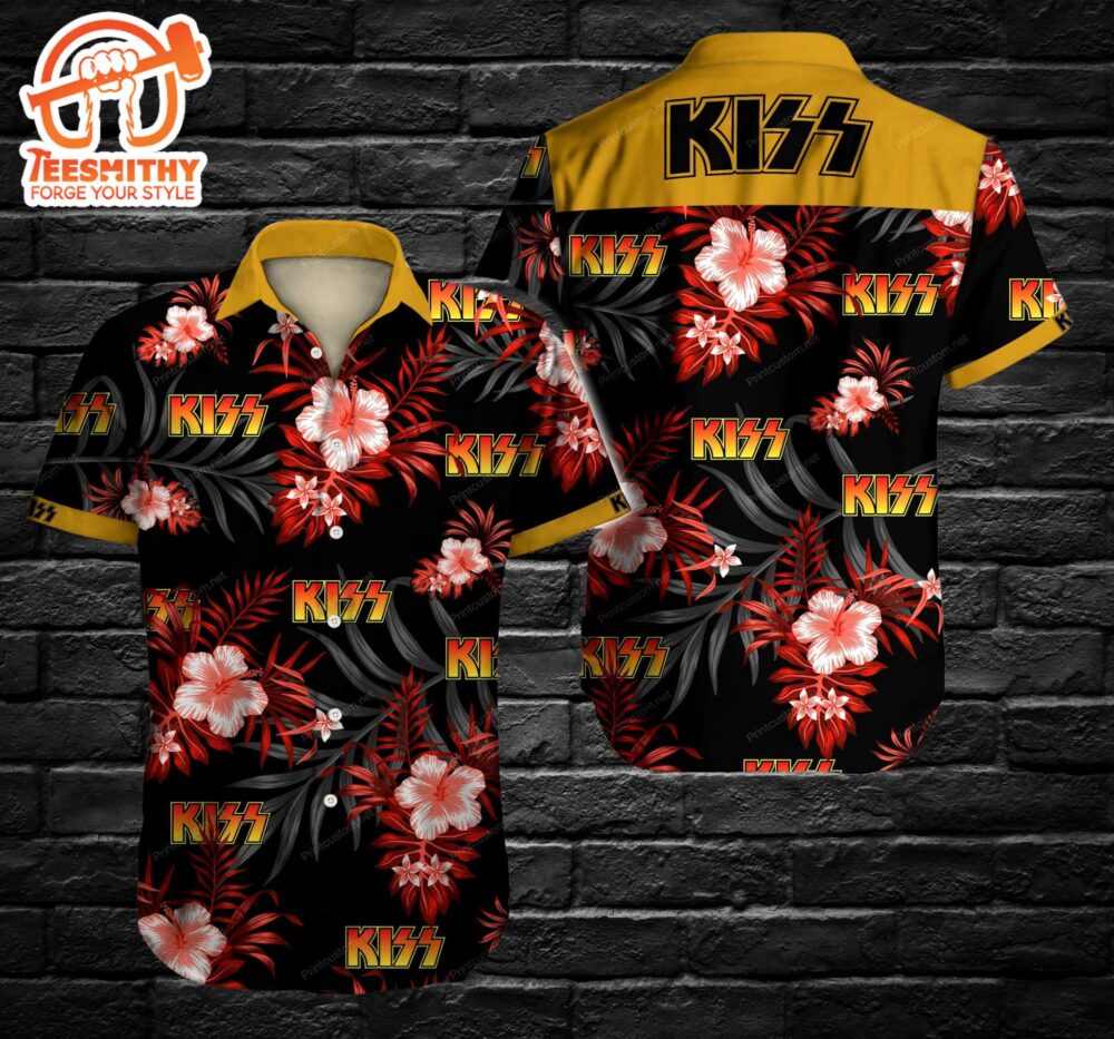 KISS Tropical Hibiscus Hard Rock Men’s Short Sleeve Aloha Shirts