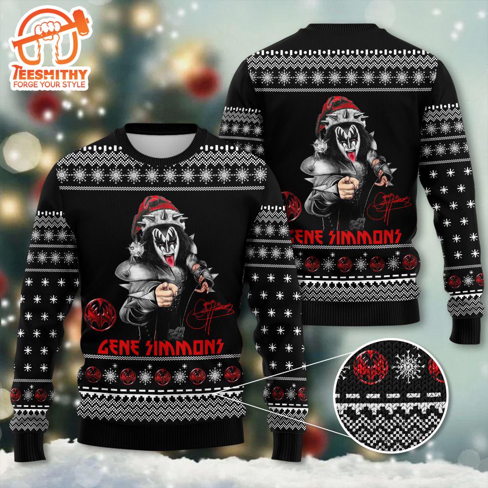 Kiss Wearing Santa Hat Merry Kissmas Ugly Christmas Sweater