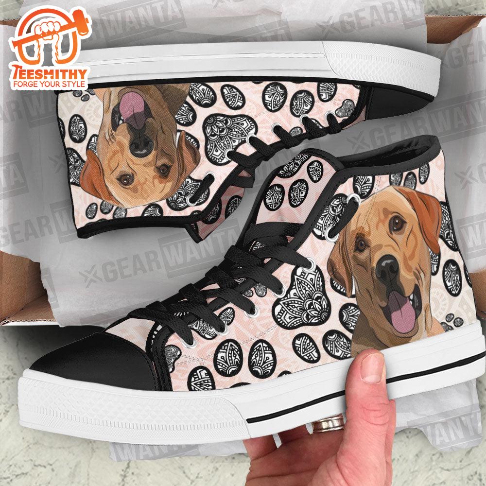 Labrador Retriever High Top Shoes Custom Black And White Mandala