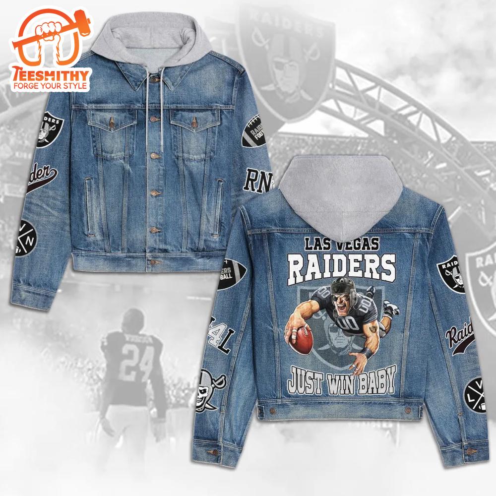 Las Vegas Raiders Men’s Premium Hooded Denim Jacket For Sale