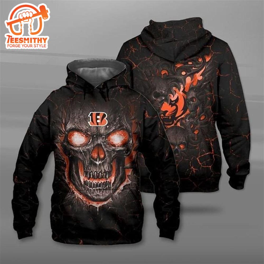 Lava Skull Cincinnati Bengals 3D Hoodie Zip Hoodie, Nfl 3D All Over Print Hoodie