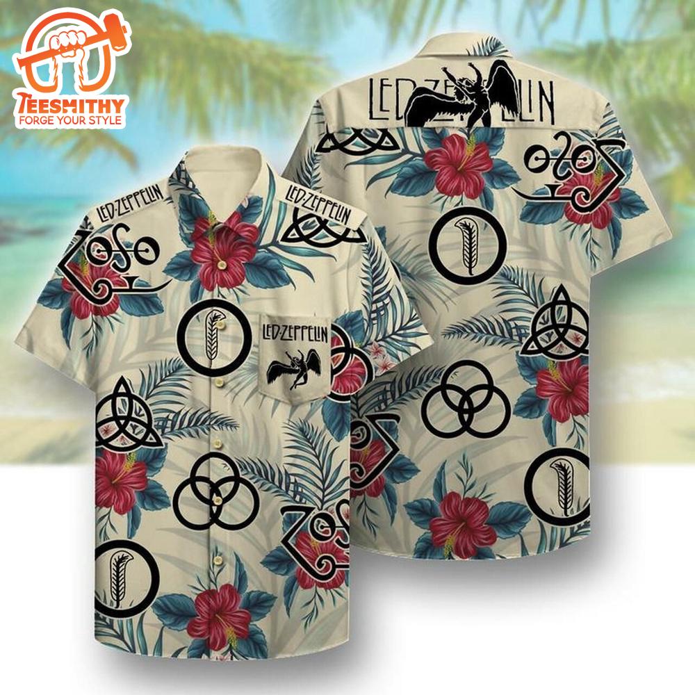 Led Zeppelin Symbols & Hibiscus Design Hawaiian Shirt