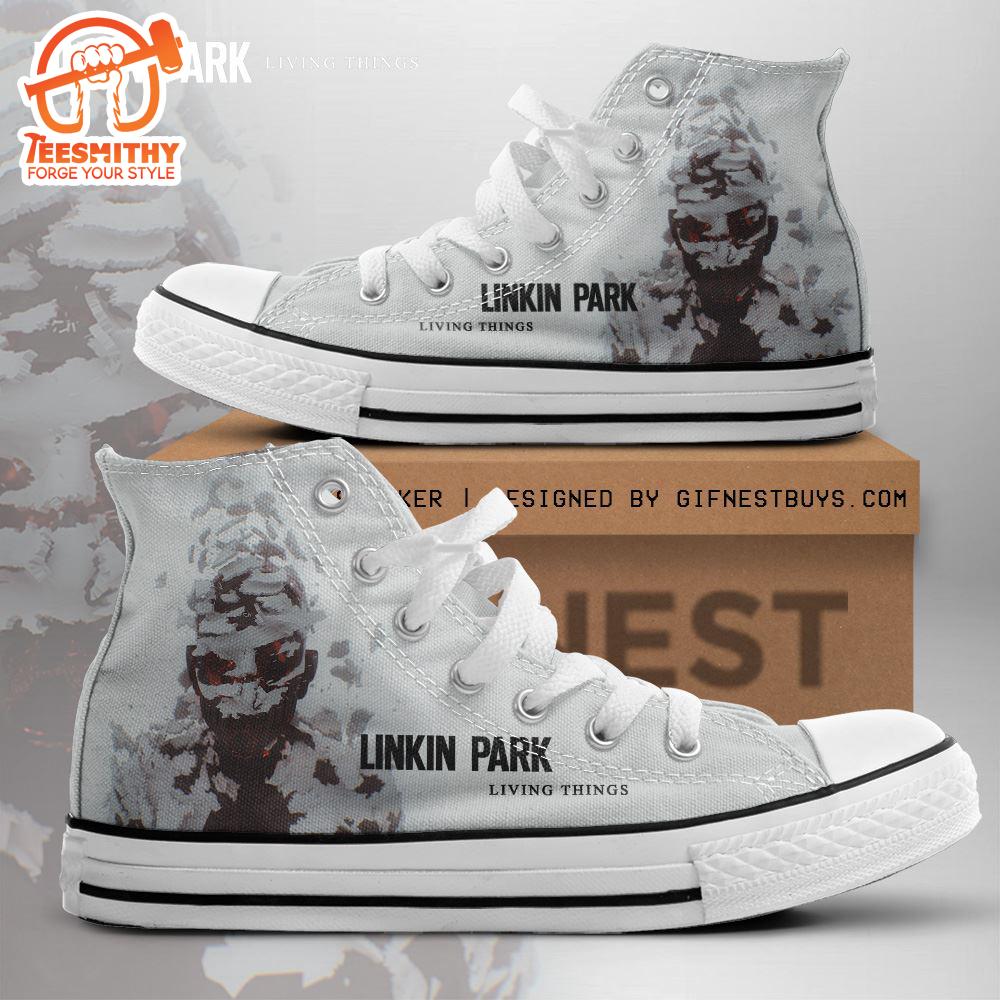 Linkin Park White Shoes, Linkin Park Living Things, Linkin Park High Top Canvas Shoes