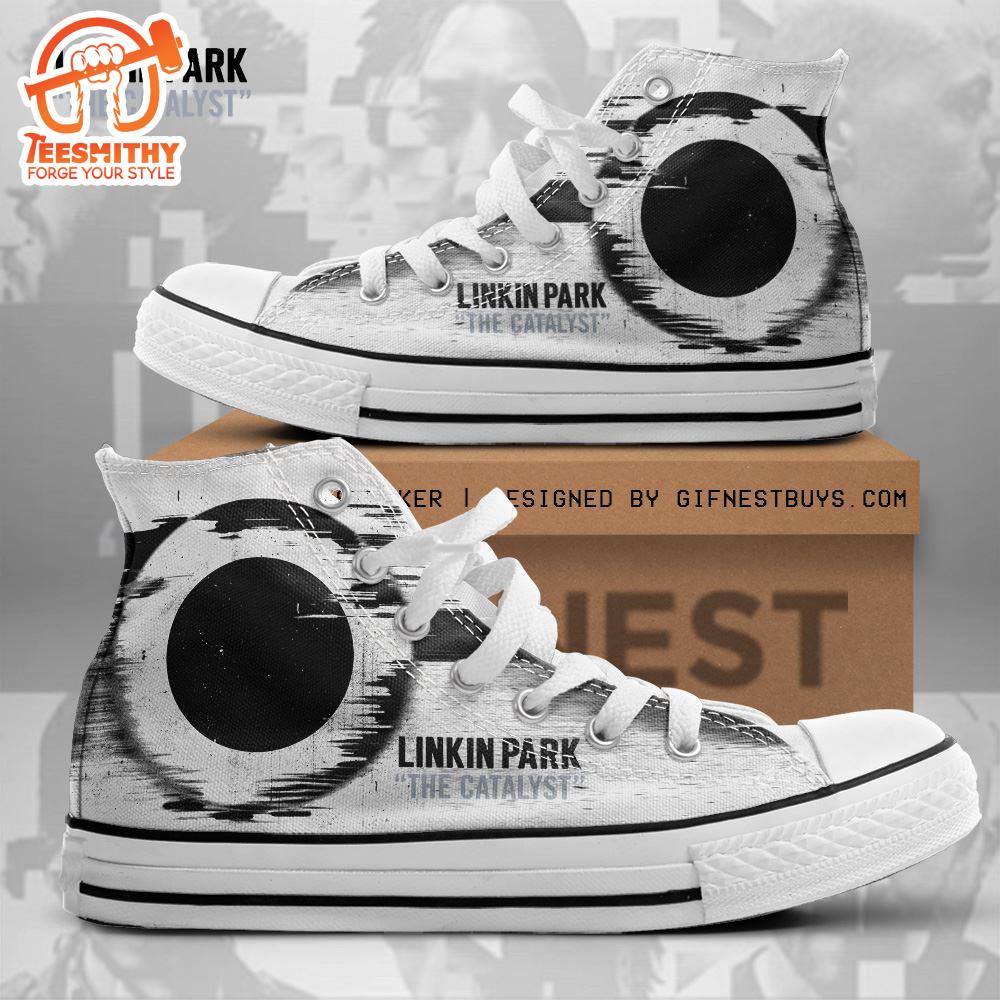 Linkin Park White Shoes, Linkin Park The Catalyst, Linkin Park High Top Canvas Shoes