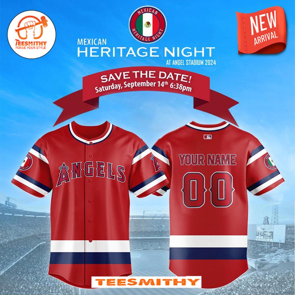 Los Angeles Angels Mexico Heritage Night 2024 Red Baseball Jersey