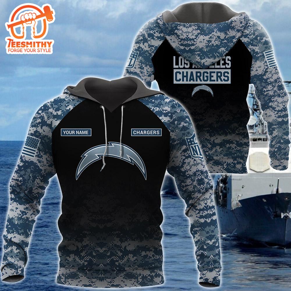 Los Angeles Chargers U.S. Navy NWU Camouflage Cutsom Name Hoodie  Gift Christmas