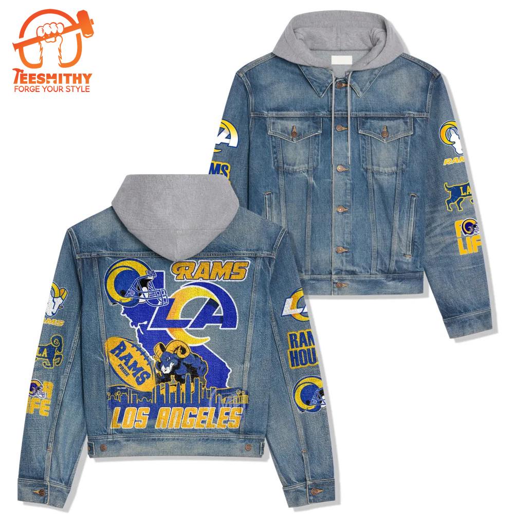 Los Angeles Rams Men’s Premium Hooded Denim Jacket For Fans