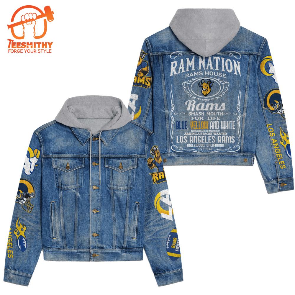 Los Angeles Rams Men’s Premium Hooded Denim Jacket For Fans V2