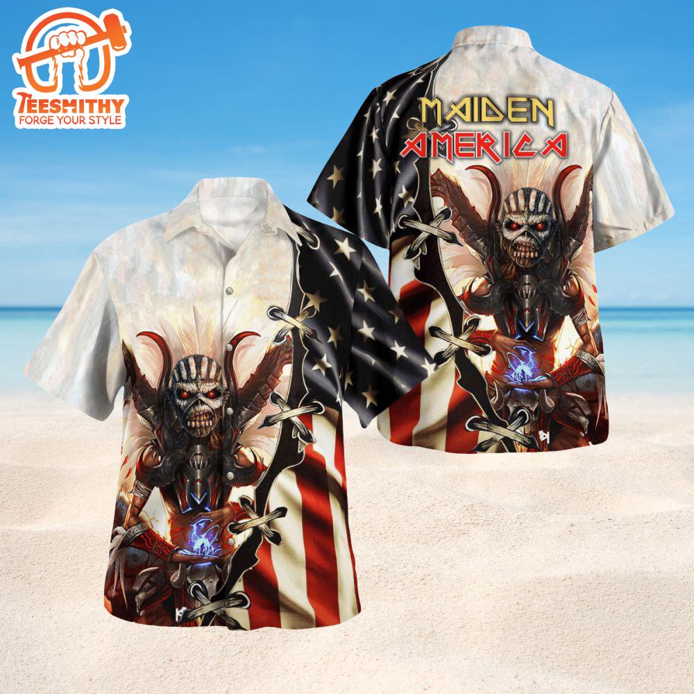 Maiden America The Book Of Soul Short Sleeve Aloha Shirt