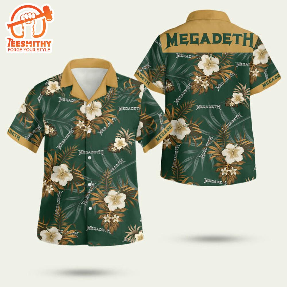 Megadeth Green Flower Short Sleeve Aloha Shirt