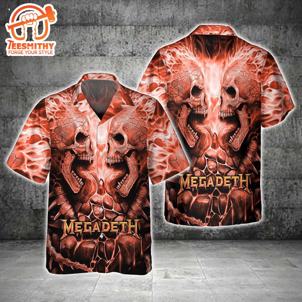 Megadeth Hellfire Skulls Short Sleeve Aloha Shirt