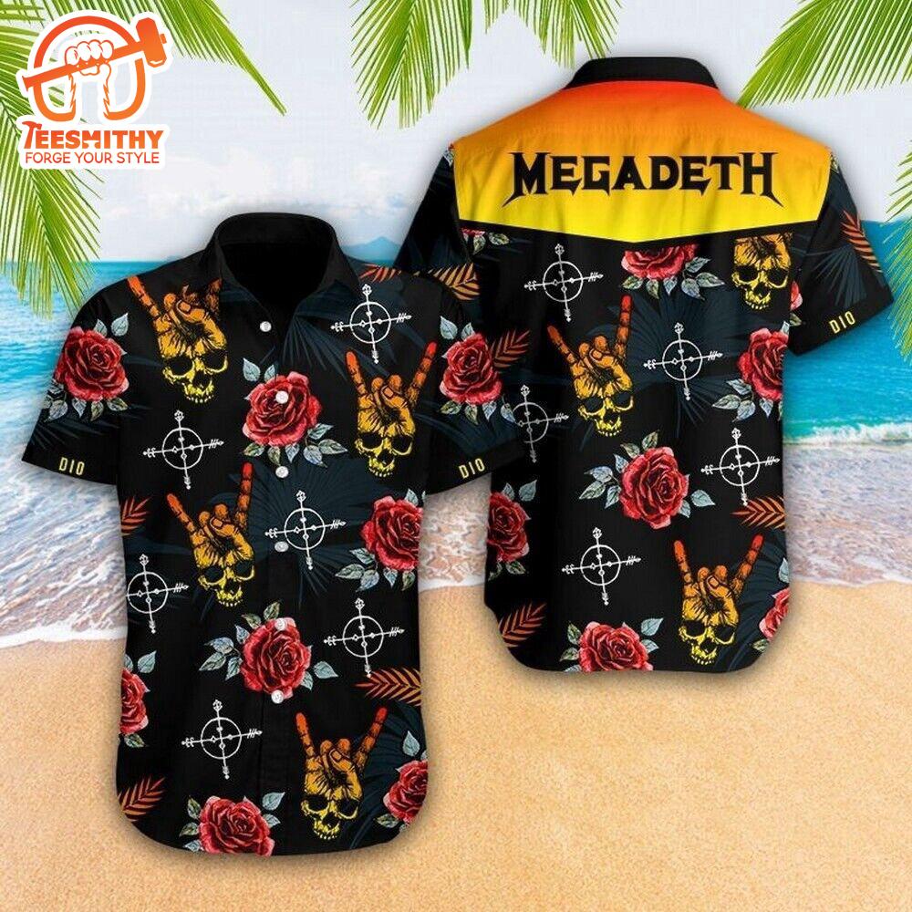 Megadeth Skull Flowers Short Sleeve Aloha Shirt