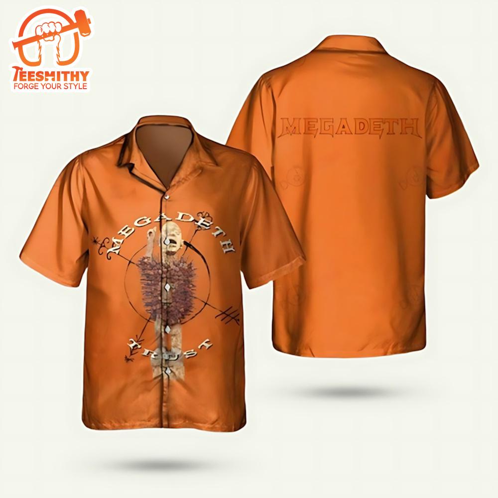 Megadeth Trust 1997 Orange Short Sleeve Aloha Shirt