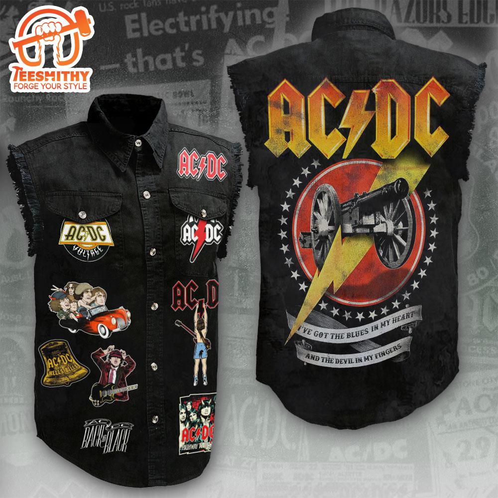 Merry Christmas ACDC Tour Music Sleeveless Denim Shirt