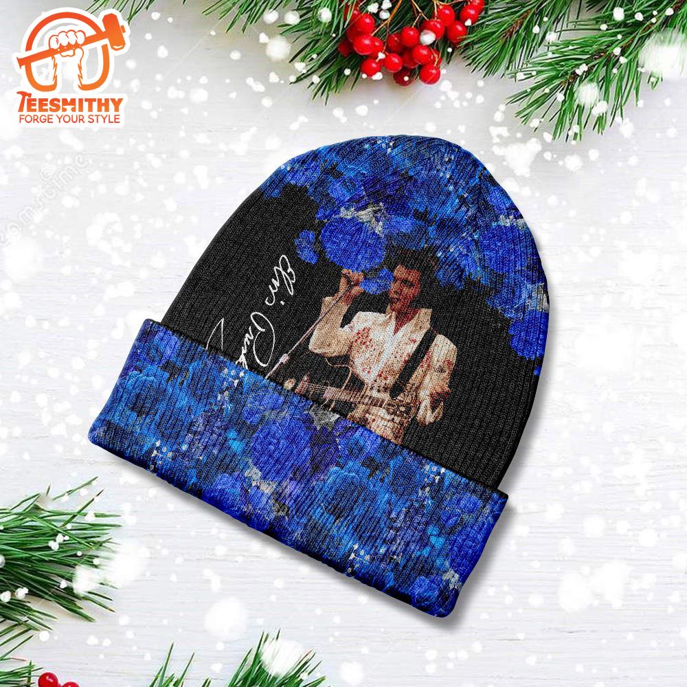 Merry Christmas Elvis Presley Blue Beanie Hat