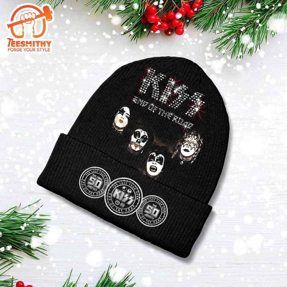 Merry Christmas Kiss Band Beanie Hat Black