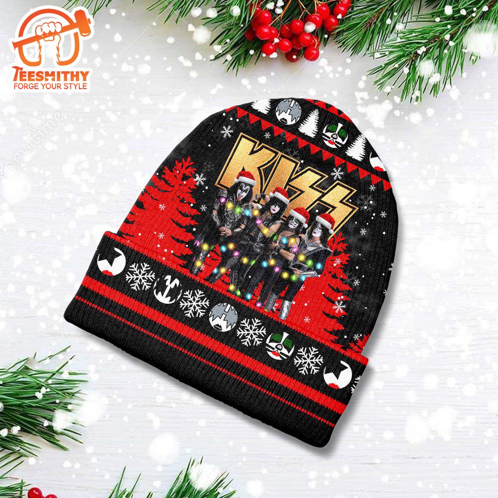 Merry Kiss-Mas Christmas Kiss The Band Logo Red Beanie Hat