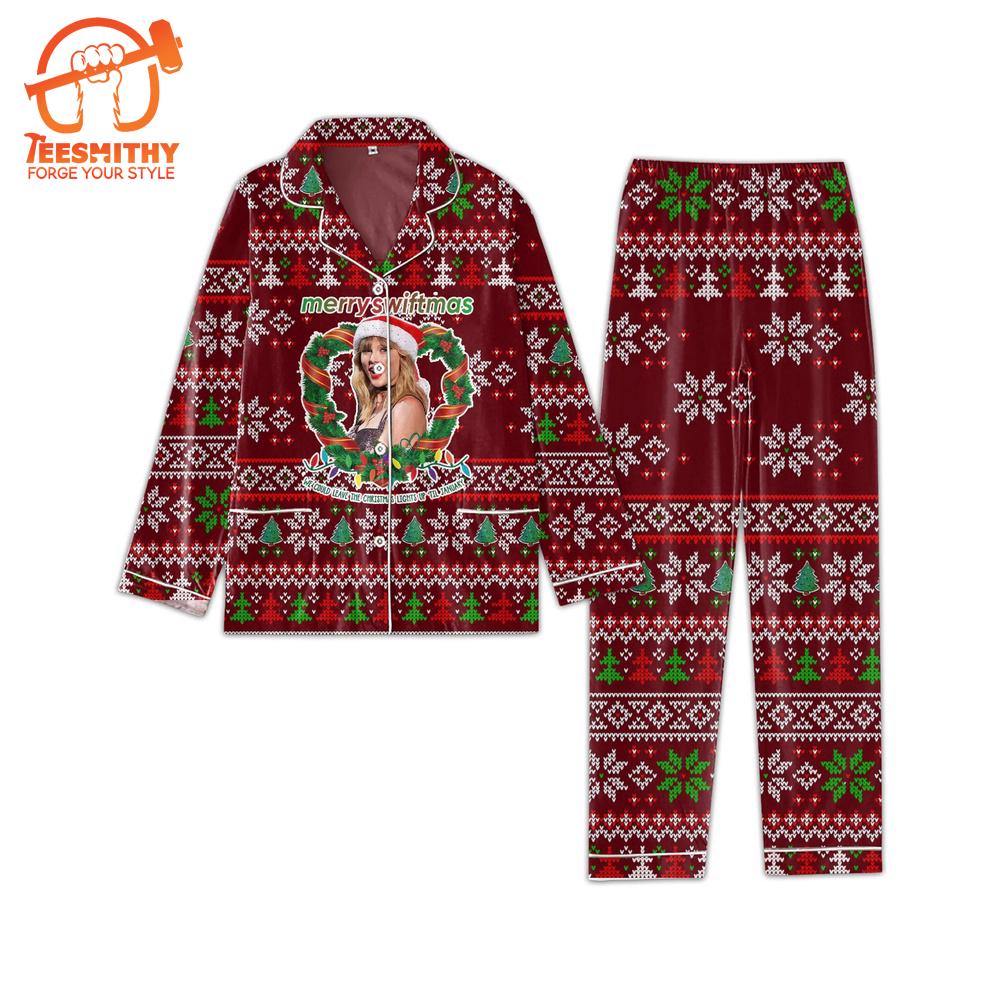 Merry Swiftmas Taylor Swift With Santa Hat Pajamas Set