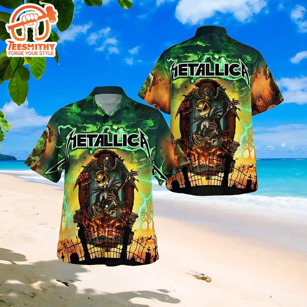 Metallica Jack Skellington Metallica Tour Short Sleeve Aloha Shirt