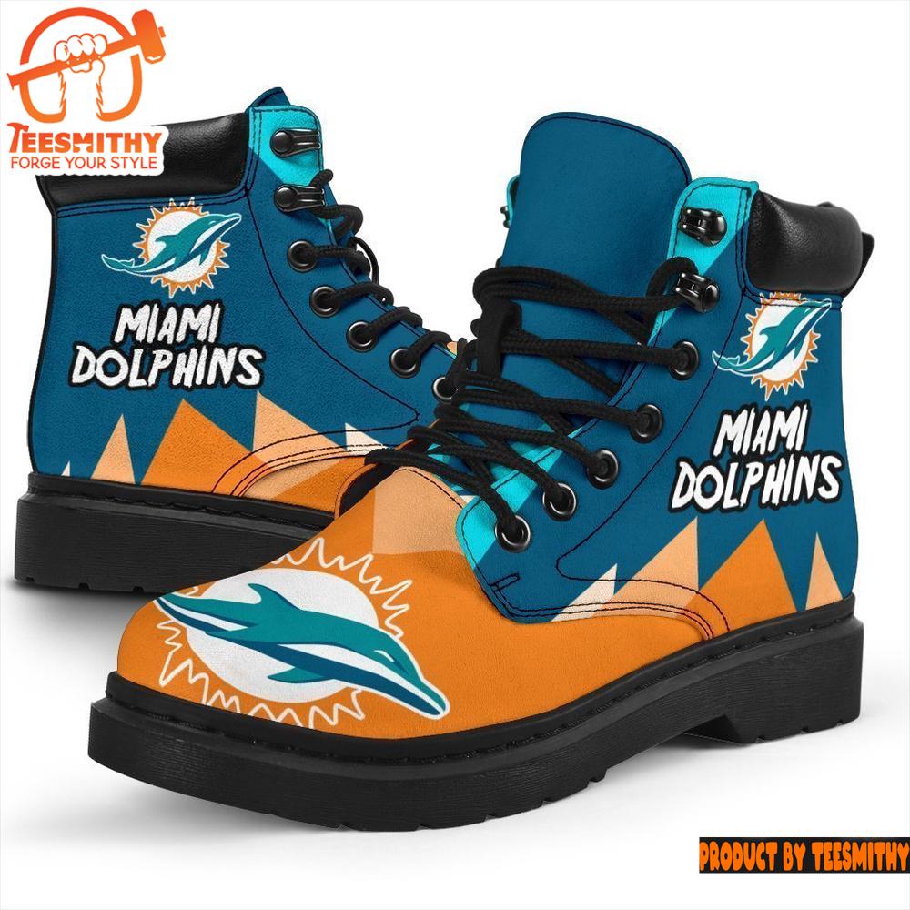 Miami Dolphins All Season Boots  Casual Shoes  Vegan Leather Custom Boot Shoes