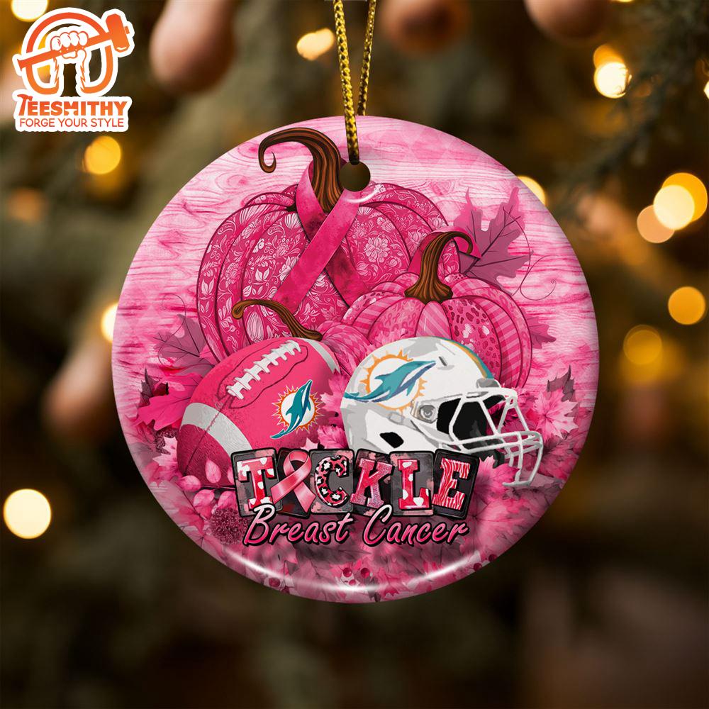 Miami Dolphins  Breast Cancer And Sport Team Ceramic Ornament  – Breast Cancer Ornament