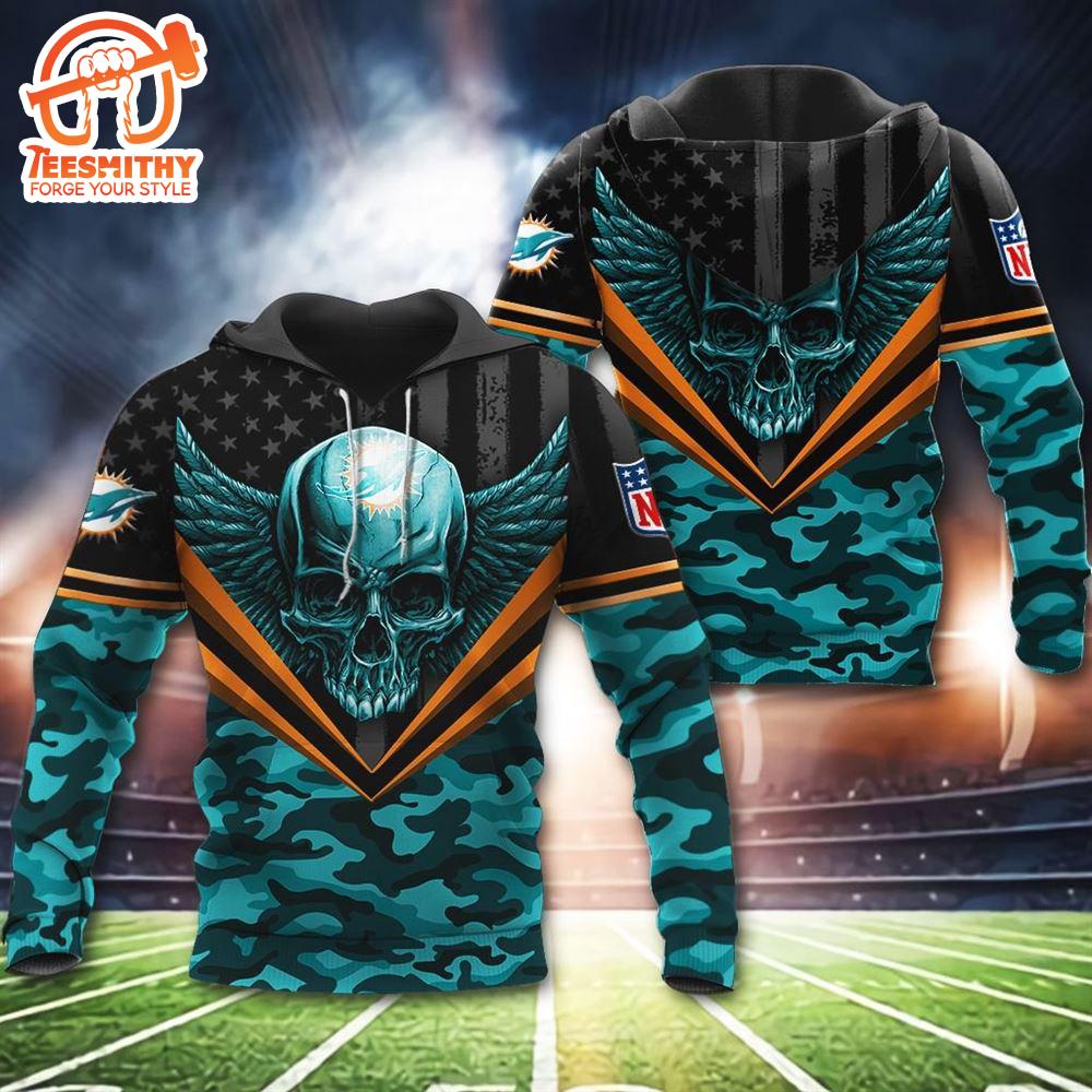 Miami Dolphins Skull Wings 3D Hoodie Zip Hoodie, Nfl 3D All Over Print Hoodie