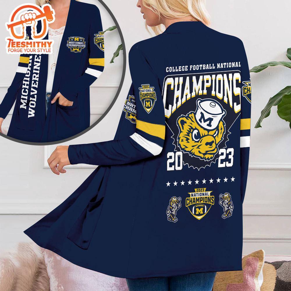 Michigan Wolverines Football Women’s Patch Pocket Cardigan For Fans