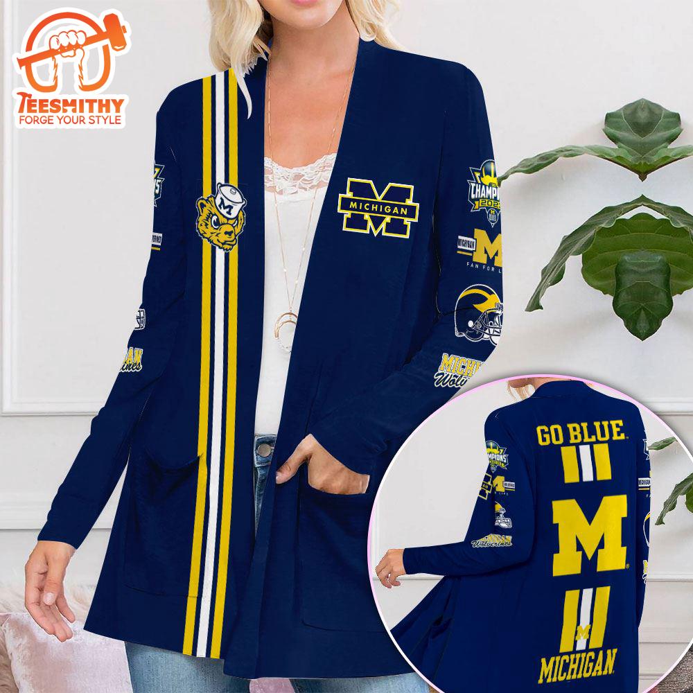 Michigan Wolverines Football Women’s Patch Pocket Cardigan Gift Christmas