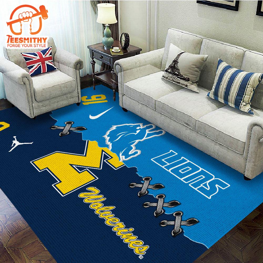 Michigan Wolverines Football x Detroit Lions Merry Christmas Custom Rug Carpet