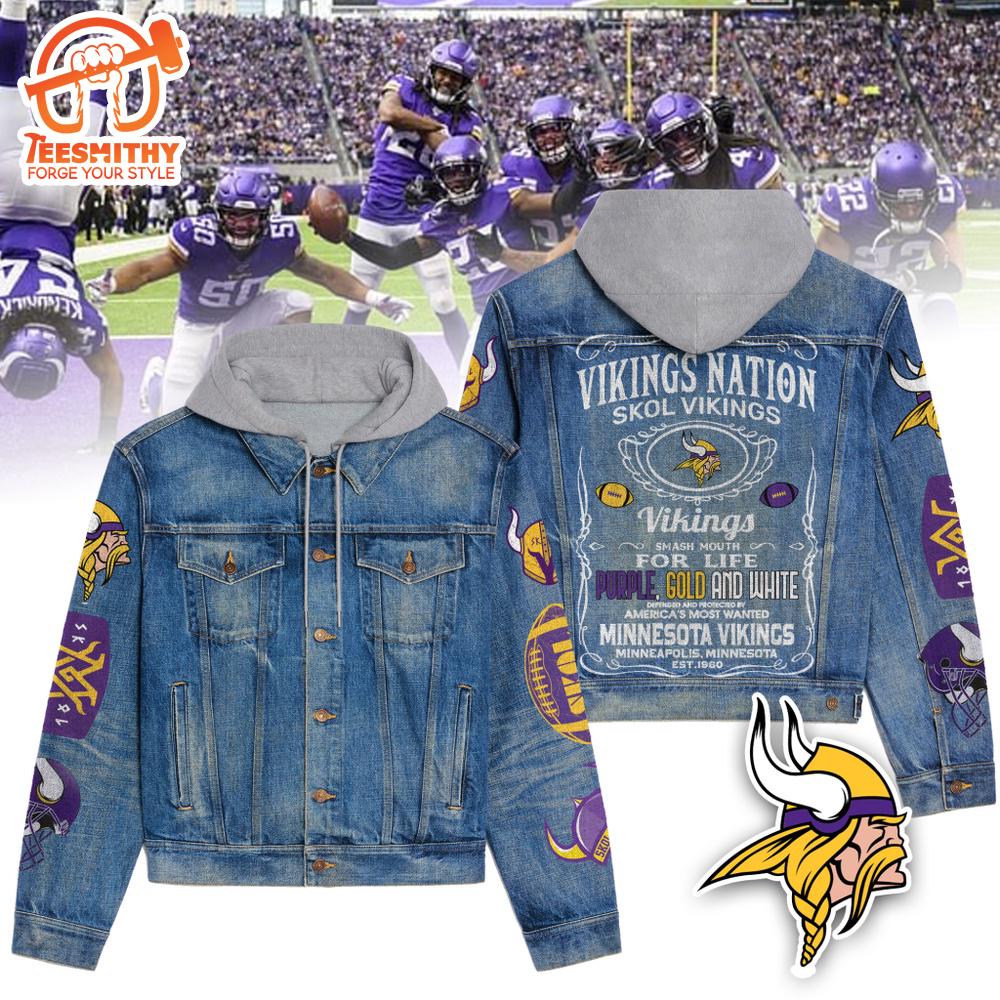 Minnesota Vikings Men’s Premium Hooded Denim Jacket V2