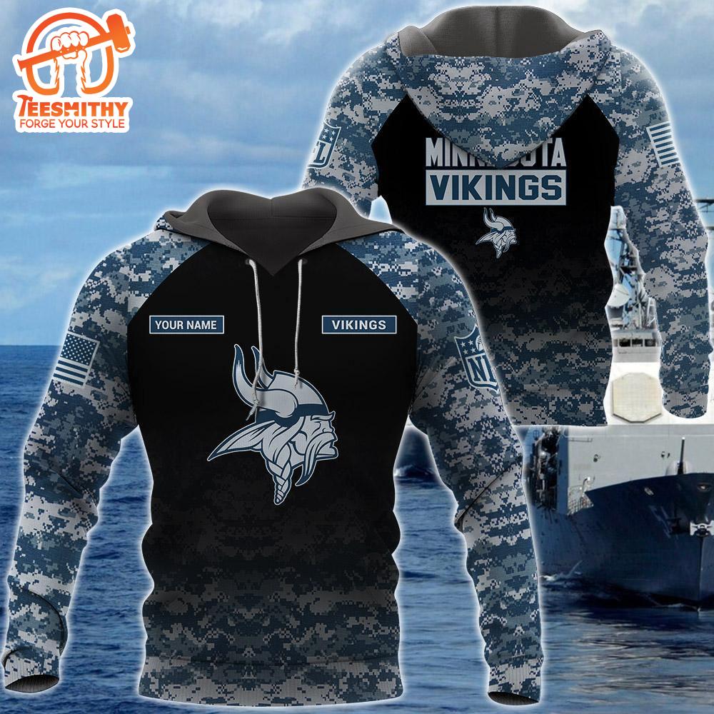 Minnesota Vikings U.S. Navy NWU Camouflage Cutsom Name Hoodie  Gift Christmas