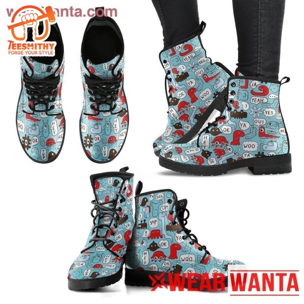 Monsters Chat Funny Women’s Leather Boots 395