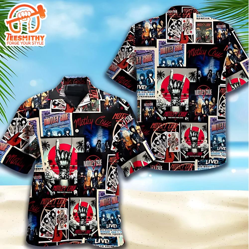 Motley Crue Concert Collage Short Sleeve Aloha Shirt