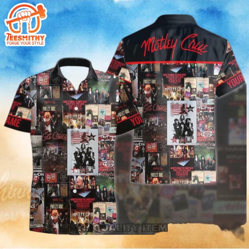 Motley Crue Rock History Collage Short Sleeve Aloha Shirt