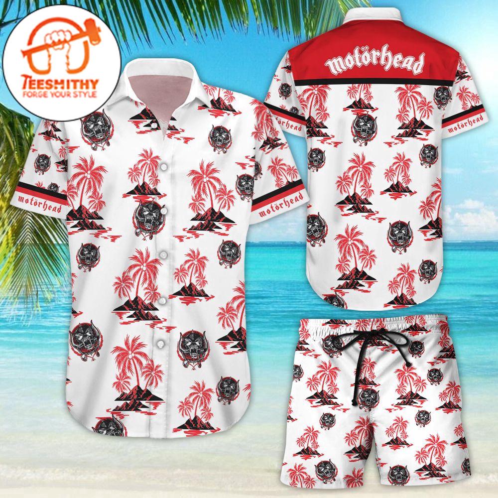 Motorhead Red Coconut Tree Hawaiian Button Up Shirts