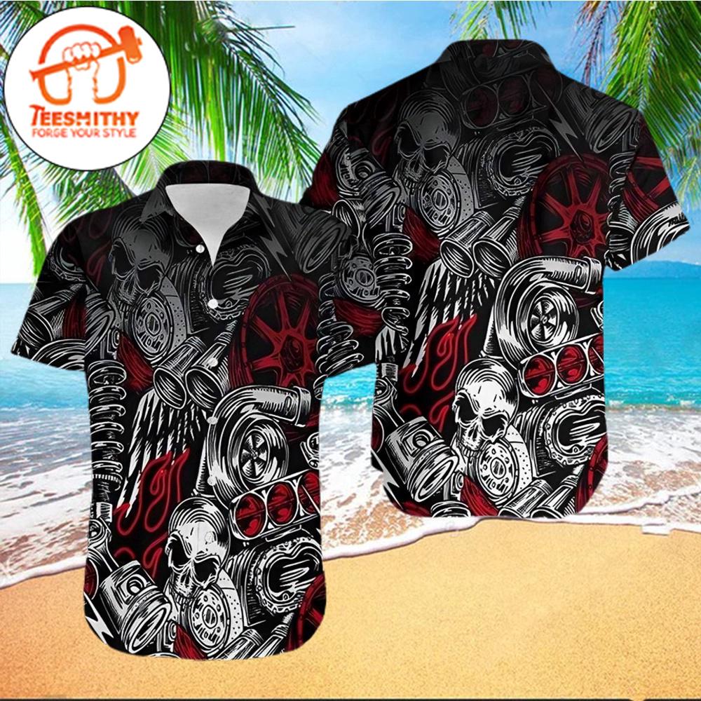 Motorhead Skull Theme Hawaiian Button Up Shirts