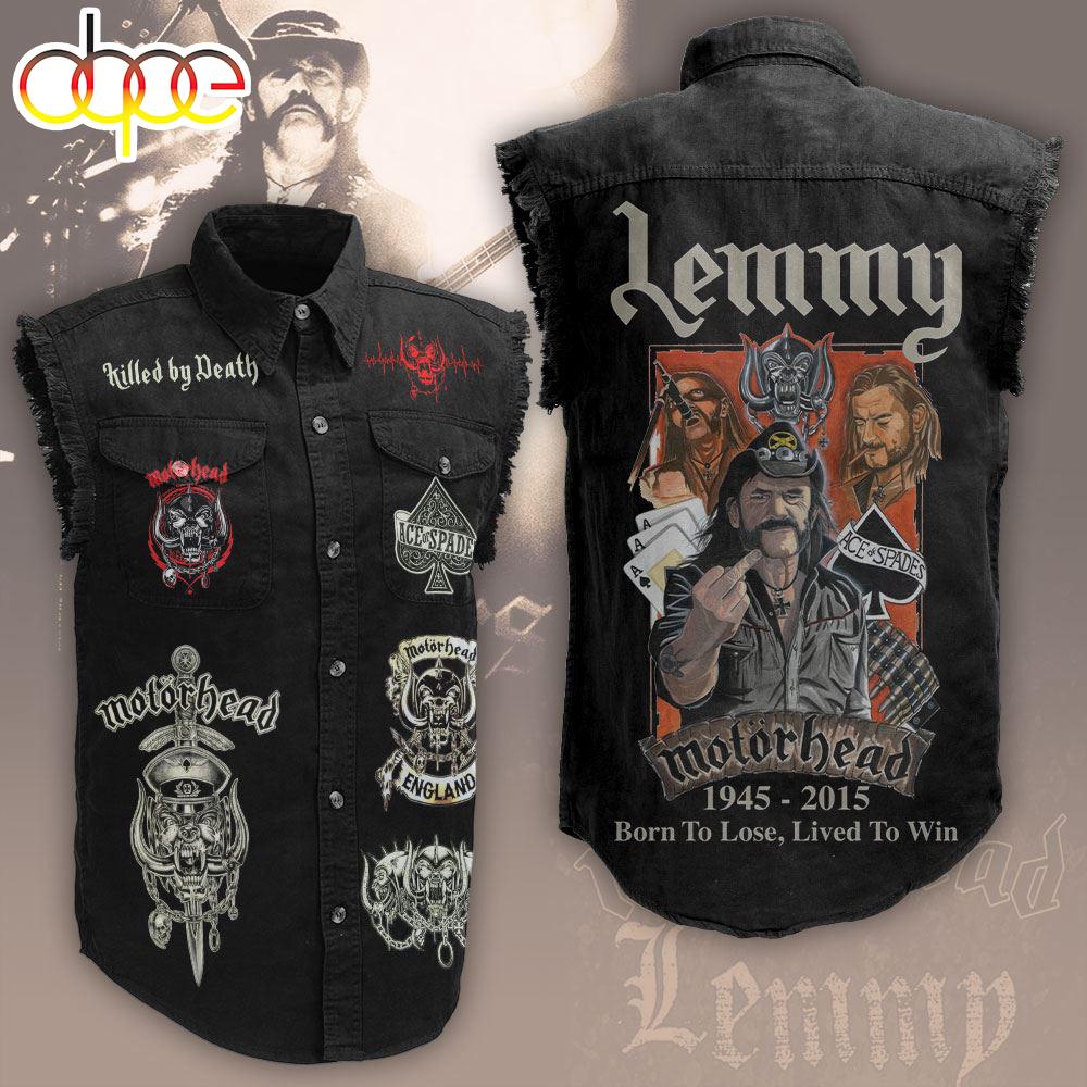 Mot?rhead Band x Lemmy Kilmister Tour Music Sleeveless Denim Shirt