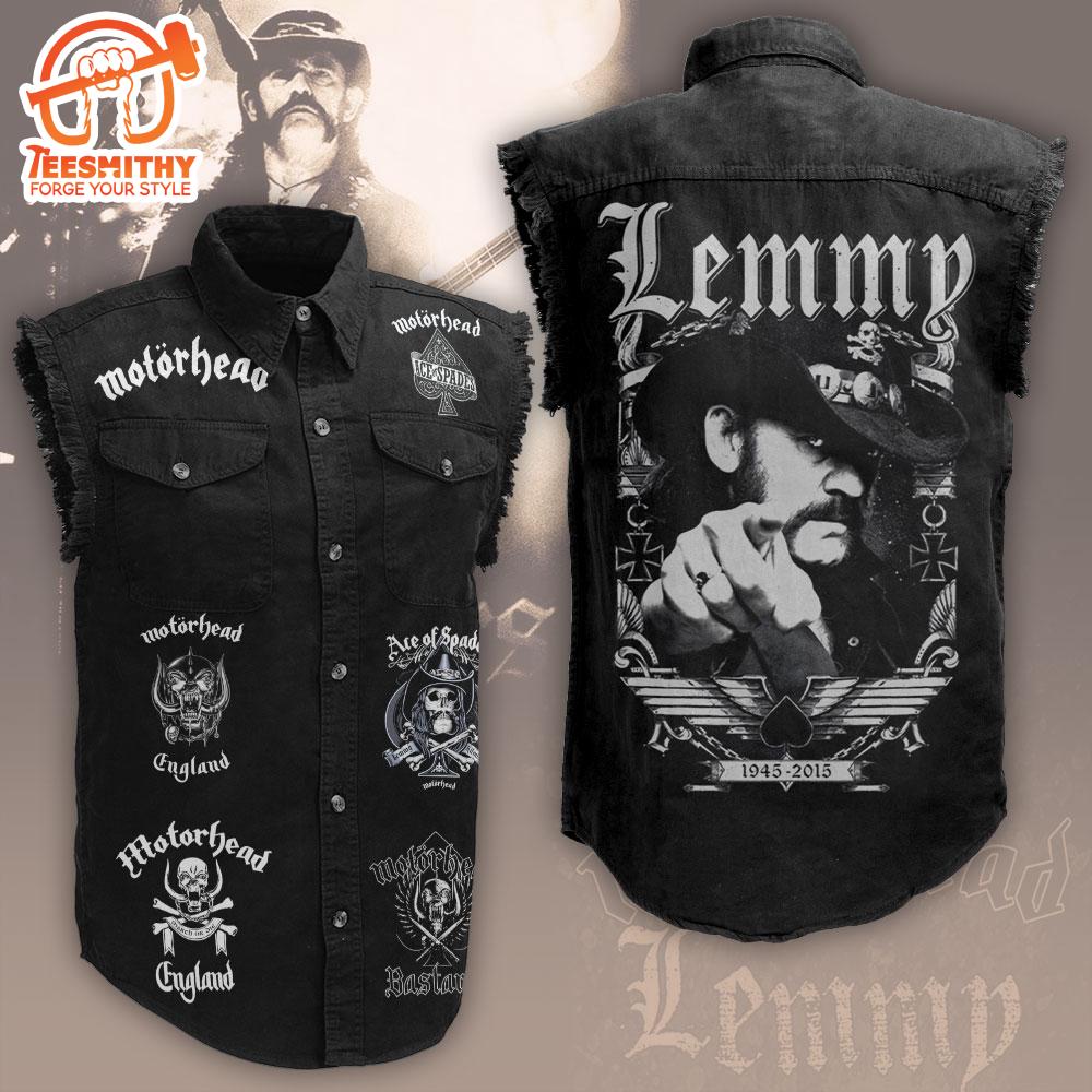 Mot?rhead Band x Lemmy Kilmister Tour Music Sleeveless Denim Shirt