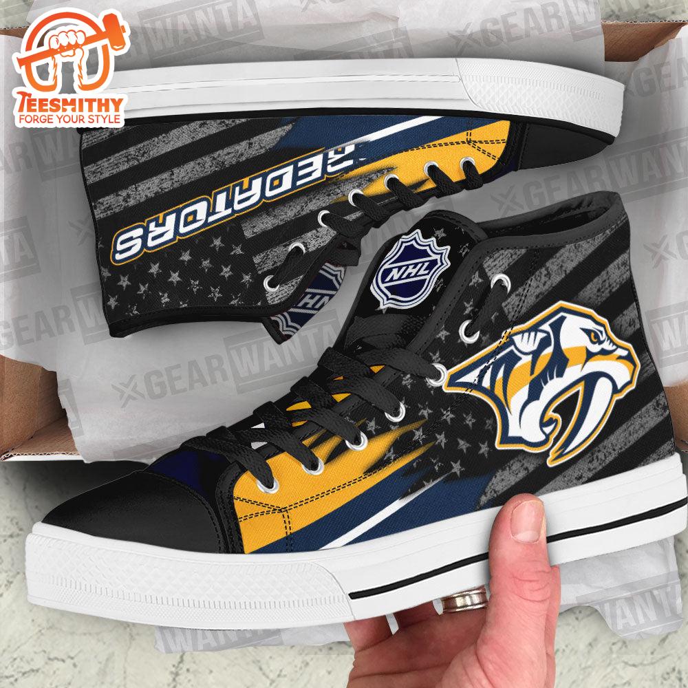 Nashville Predators High Top Shoes Custom American Flag Sneakers