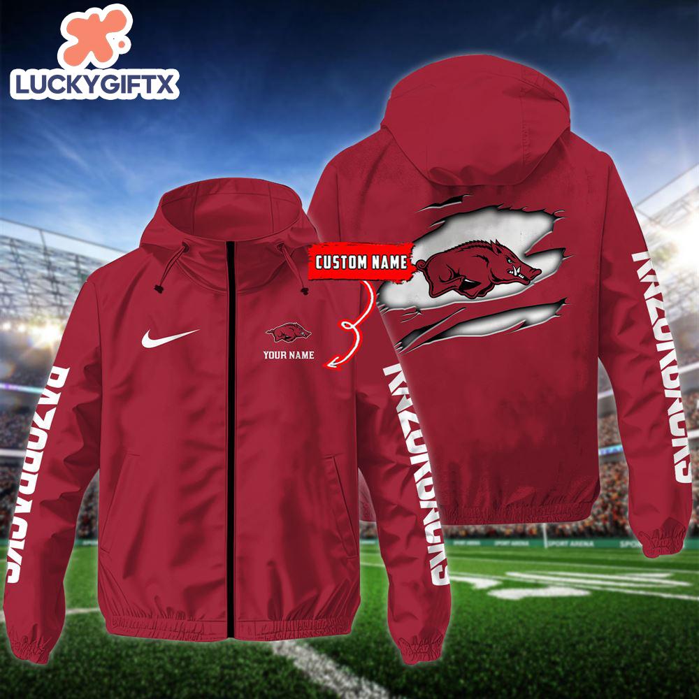 NCAA Arkansas Razorbacks Football Windbreaker Outdoor Jacket – Custom Name